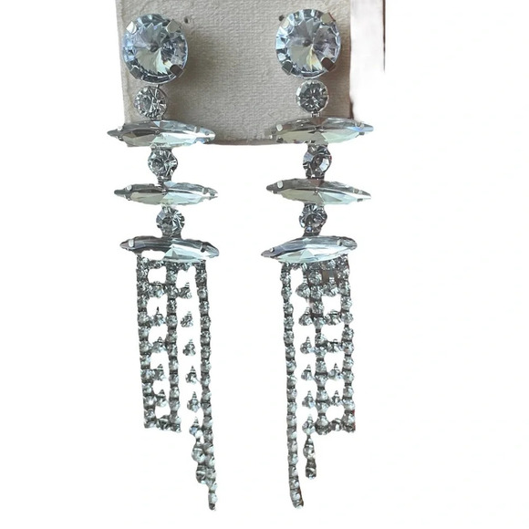 Kenneth Jay Lane Chandelier Crystal Earrings Silver Clear - Picture 4 of 4